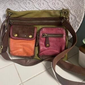 Fossil Multicolor Leather Crossbody Vtg Y2K Pockets Boho Retro Earthy Festival